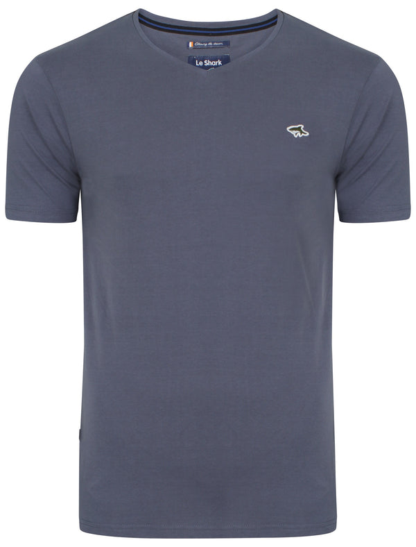 Briset Basic V-neck Tee in Vintage Indigo - Le Shark