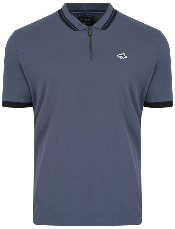 Brodlove Zip Up Polo Shirt in Blue - Le Shark