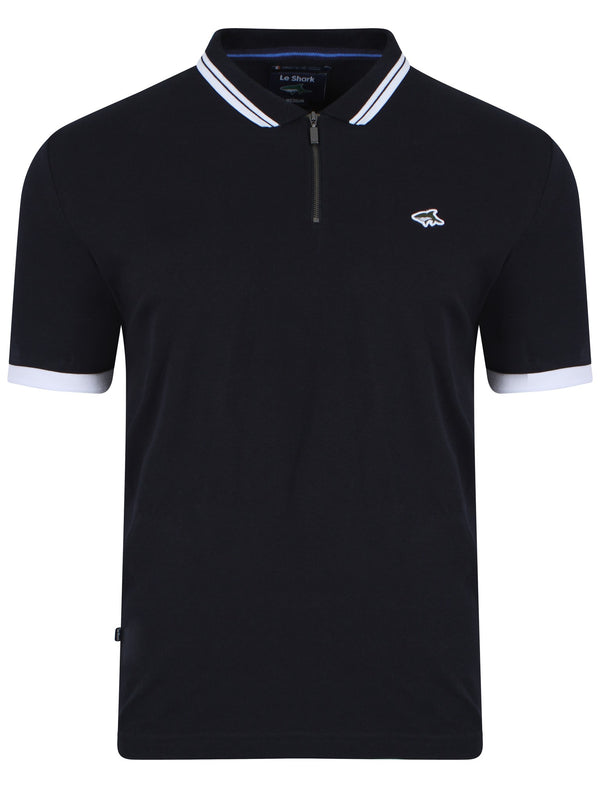Brodlove Zip Up Polo Shirt in Navy - Le Shark