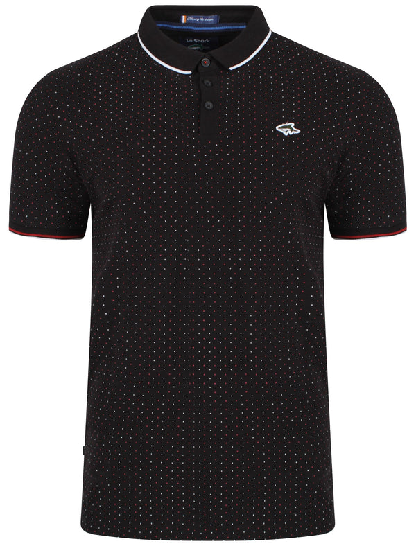 Brushwood Polkadot Polo Shirt in Black - Le Shark