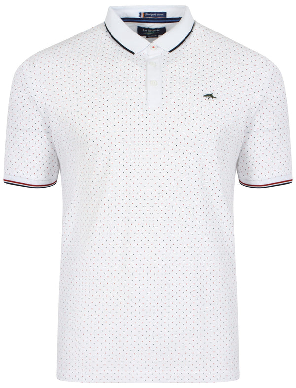 Brushwood Polkadot Polo Shirt in White - Le Shark