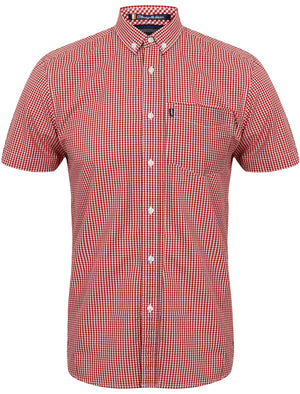 Clermont Short Sleeve Gingham Shirt in Rio Red - Le Shark