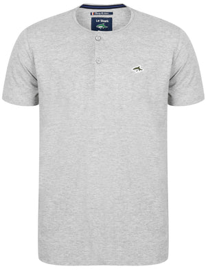 Cook Cotton Jersey T-Shirt with Henley Neckline in Light Grey Marl- Le Shark