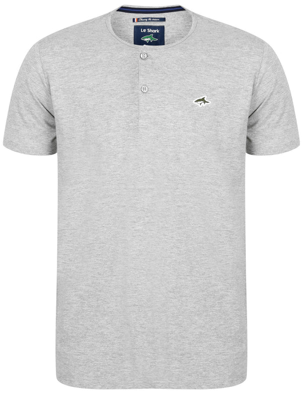 Cook Cotton Jersey T-Shirt with Henley Neckline in Light Grey Marl- Le Shark