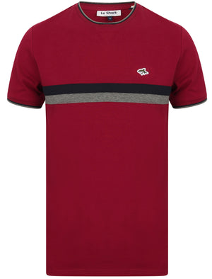 Cromwell Racer Stripe Panel Cotton Pique T-Shirt In Beet Red - Le Shark
