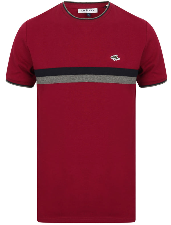 Cromwell Racer Stripe Panel Cotton Pique T-Shirt In Beet Red - Le Shark