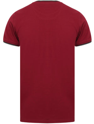 Cromwell Racer Stripe Panel Cotton Pique T-Shirt In Beet Red - Le Shark