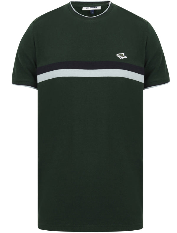 Cromwell Racer Stripe Panel Cotton Pique T-Shirt In Pine Grove - Le Shark