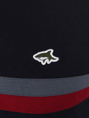 Cromwell Racer Stripe Panel Cotton Pique T-Shirt In Sky Captain Navy - Le Shark