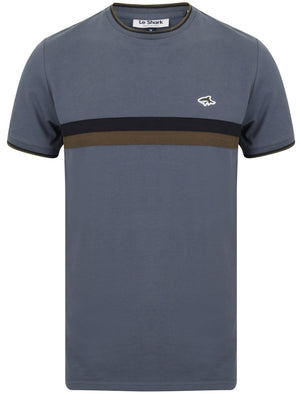 Cromwell Racer Stripe Panel Cotton Pique T-Shirt In Vintage Indigo - Le Shark