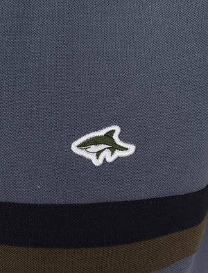 Cromwell Racer Stripe Panel Cotton Pique T-Shirt In Vintage Indigo - Le Shark
