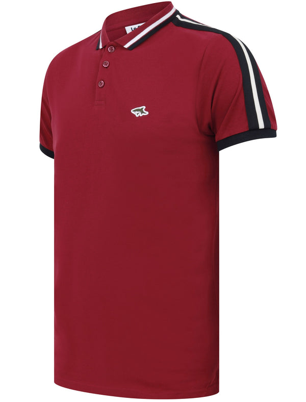 Crown Cotton Pique Polo Shirt with Racer Stripe Sleeves In Beet Red - Le Shark