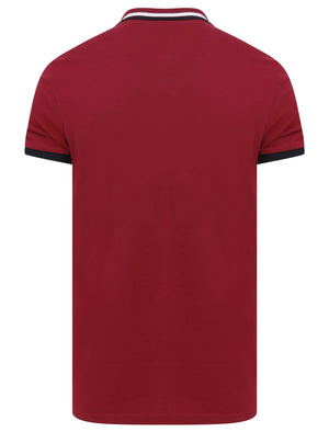 Crown Cotton Pique Polo Shirt with Racer Stripe Sleeves In Beet Red - Le Shark