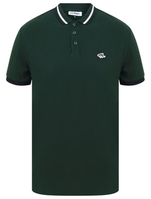 Crown Cotton Pique Polo Shirt with Racer Stripe Sleeves In Pine Grove - Le Shark
