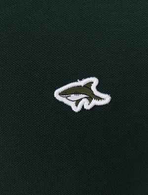 Crown Cotton Pique Polo Shirt with Racer Stripe Sleeves In Pine Grove - Le Shark