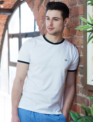 Davenant Short Sleeve Ringer T-Shirt in Optic White - Le Shark