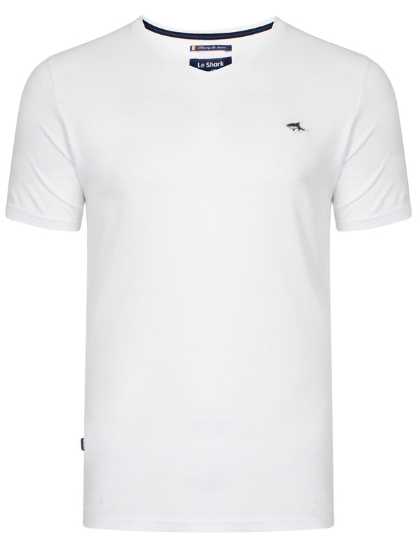 Dewey V Neck T-Shirt in White - Le Shark