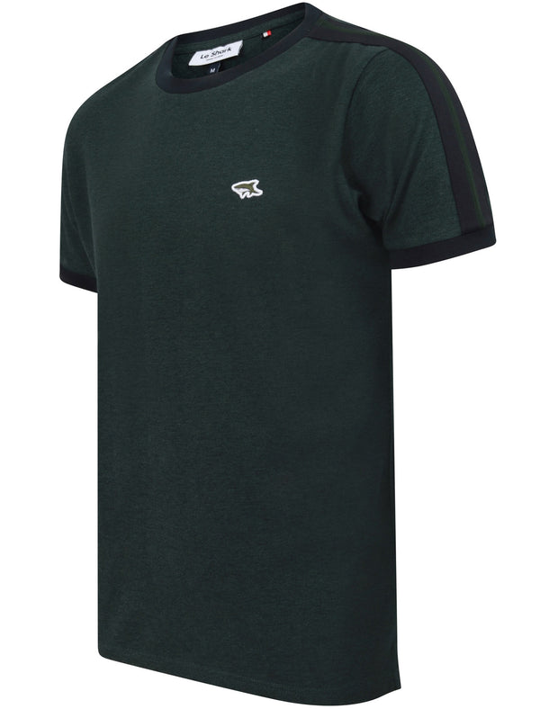 Drayton Cotton Pique T-Shirt with Racer Stripe Sleeves In Pine Grove - Le Shark