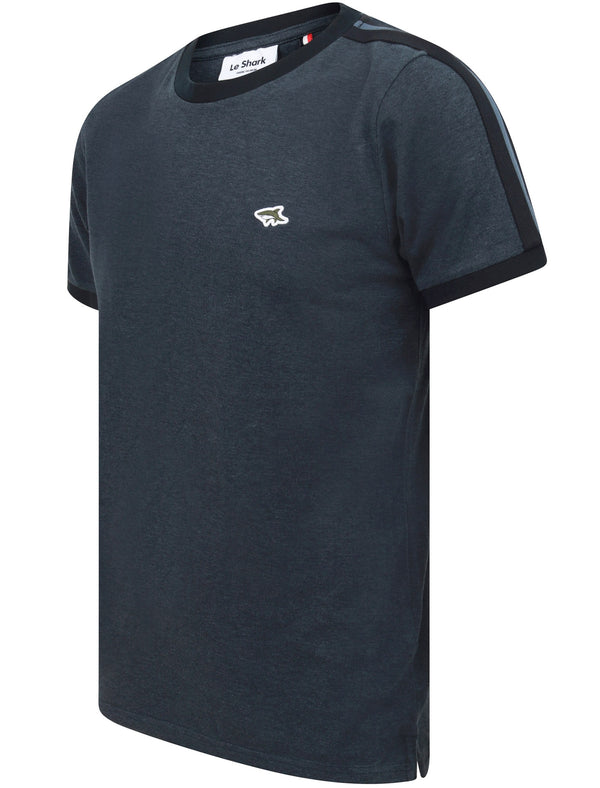 Drayton Cotton Pique T-Shirt with Racer Stripe Sleeves In Vintage Indigo - Le Shark