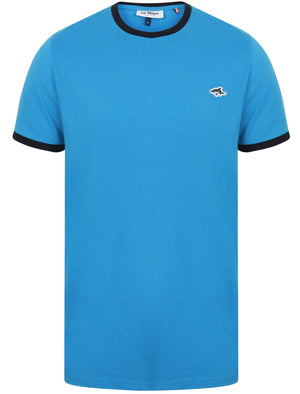 Earl Cotton Jersey Crew Neck Ringer T-Shirt In Blue Aster - Le Shark