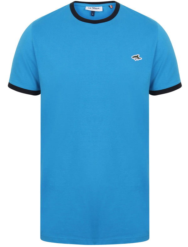 Earl Cotton Jersey Crew Neck Ringer T-Shirt In Blue Aster - Le Shark