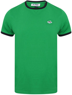 Earl Cotton Jersey Crew Neck Ringer T-Shirt In Jelly Bean Green - Le Shark