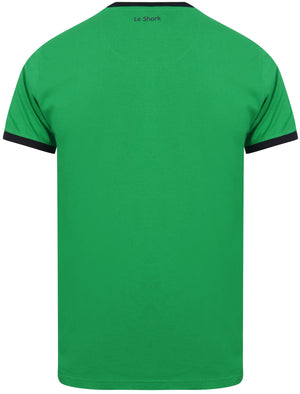 Earl Cotton Jersey Crew Neck Ringer T-Shirt In Jelly Bean Green - Le Shark