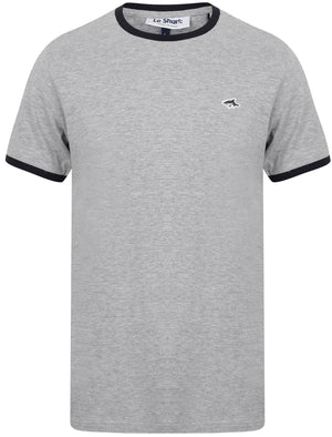 Earl Cotton Jersey Crew Neck Ringer T-Shirt In Light Grey Marl / Black - Le Shark