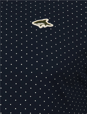 Emden Polkadot Cotton Polo Shirt in True Navy - Le Shark