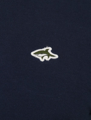 Enderby Contrast Collar Piqué Polo Shirt In Medieval Blue - Le Shark
