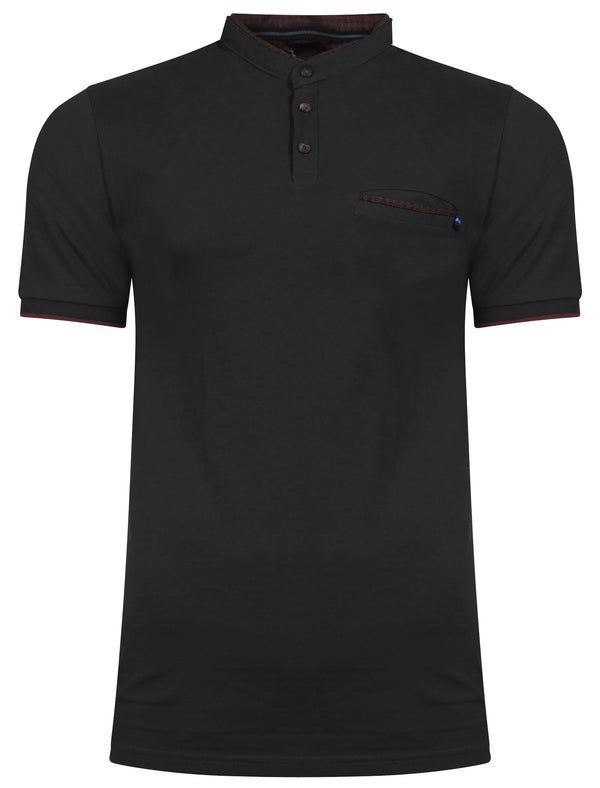 Erindale Granddad Collar Cotton Piqué Top in Black - Le Shark