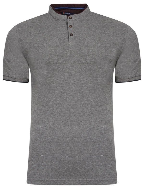 Erindale Granddad Collar Cotton Piqué Top in Mid Grey Marl - Le Shark