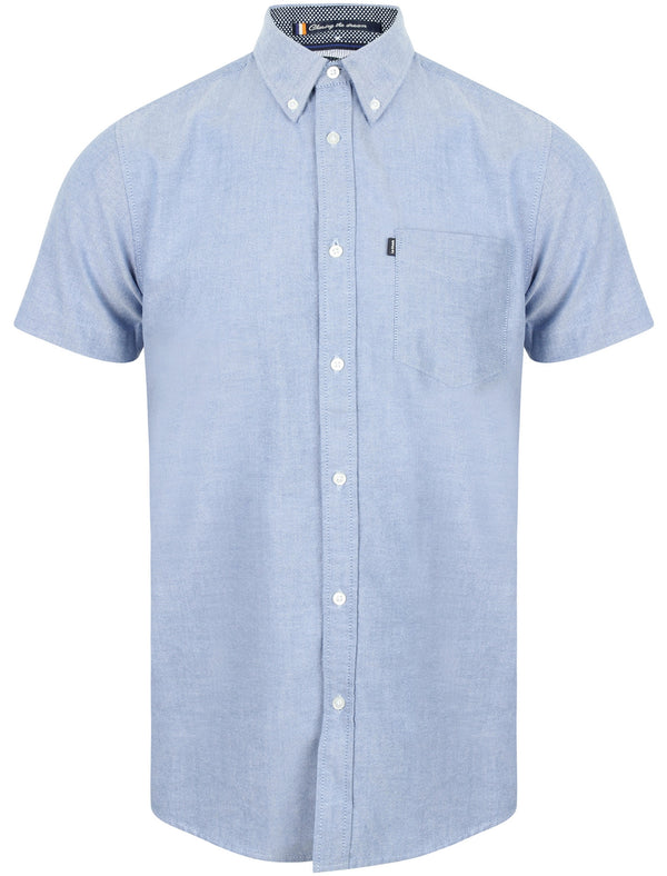 Fresno Short Sleeve Cotton Shirt In Oxford Blue - Le Shark