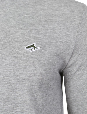 Gifford Crew Neck Long Sleeve Cotton Top in Light Grey Marl - Le Shark