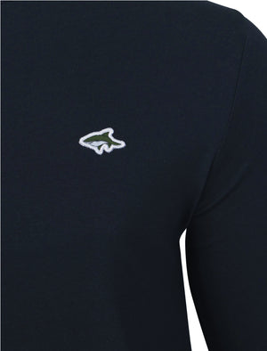 Gilden V Neck Long Sleeve Cotton Top in True Navy - Le Shark
