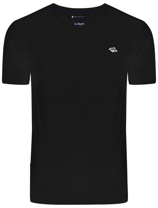 Glasshill Short Sleeve V Neck Cotton T-Shirt in Black - Le Shark