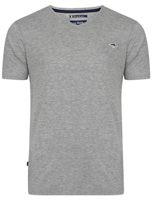 Glasshill Short Sleeve V Neck Cotton T-Shirt in Light Grey Marl - Le Shark