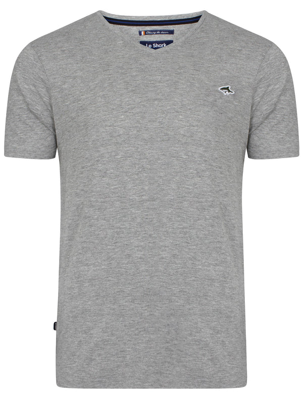 Glasshill Short Sleeve V Neck Cotton T-Shirt in Light Grey Marl - Le Shark