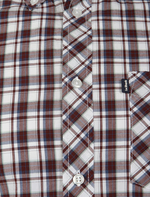 Harland Short Sleeve Checked Shirt in Red Mahogany - Le Shark