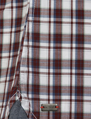 Harland Short Sleeve Checked Shirt in Red Mahogany - Le Shark