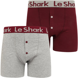 Harv Lake (2 Pack) Boxer Shorts Set in Oxblood / Light Grey Marl - Le Shark