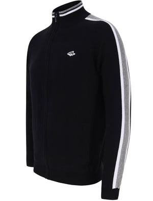 Hemmings Zip Up Funnel Neck Cardigan with Stripes in Jet Black - Le Shark