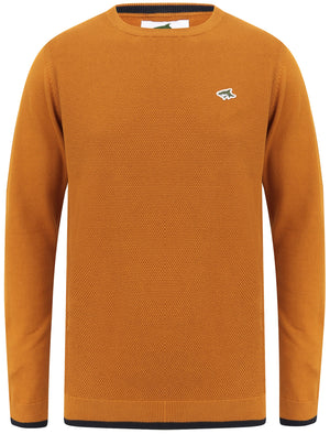 Hinault Textured Cotton Knit Jumper with Tipping In Buckthorn Brown - Le Shark