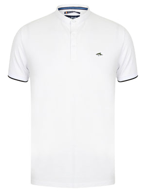 Hind Cotton Pique Grandad Polo Shirt in Optic White - Le Shark