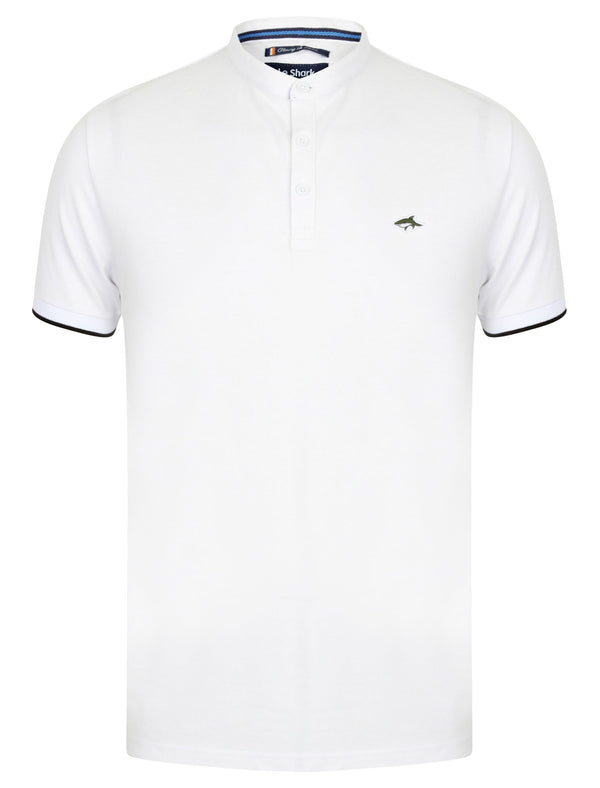 Hind Cotton Pique Grandad Polo Shirt in Optic White - Le Shark