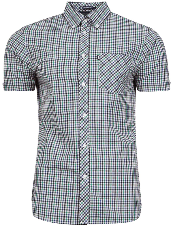 Hoffman Short Sleeve Two Tone Gingham Shirt in Bayou Green - Le Shark