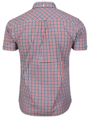 Hoffman Short Sleeve Two Tone Gingham Shirt in Haute Red - Le Shark