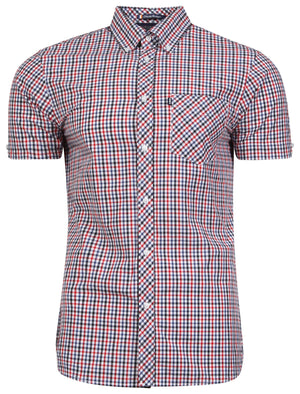 Hoffman Short Sleeve Two Tone Gingham Shirt in Haute Red - Le Shark