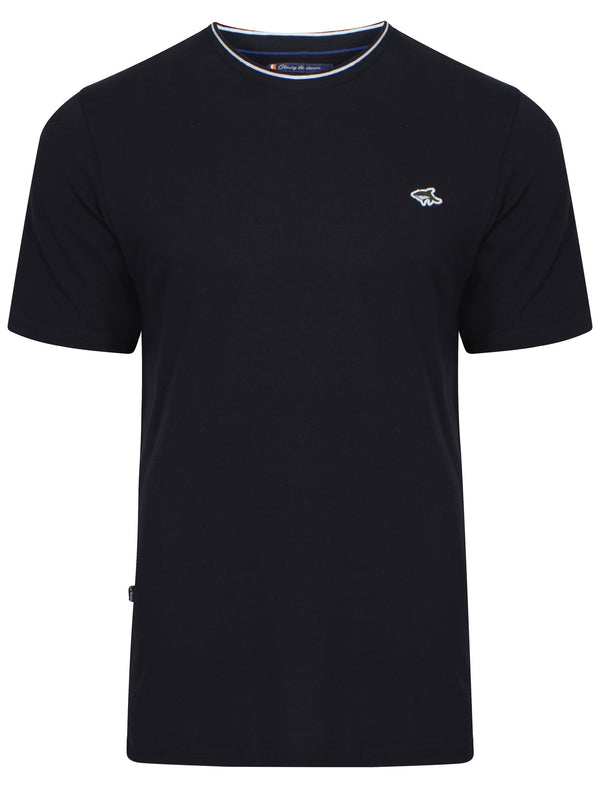 Men's pique crew neck navy T-shirt  - Le Shark