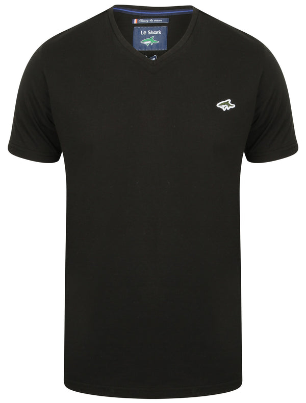 Kensal V Neck Cotton Jersey T-Shirt in Black - Le Shark
